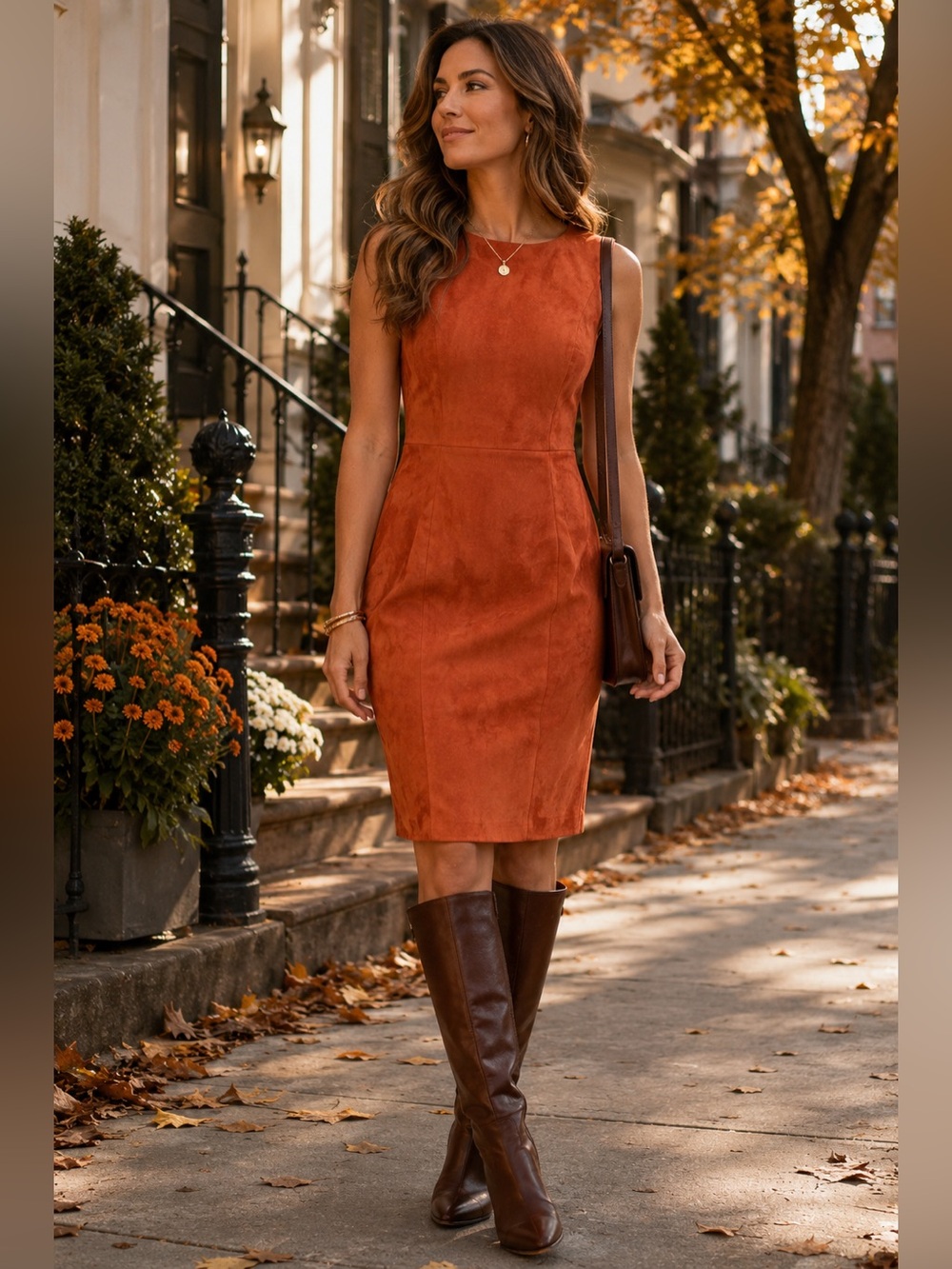 Andrew Marc NWT Rust Faux Suede Sleeveless Sheath Dress Size 12